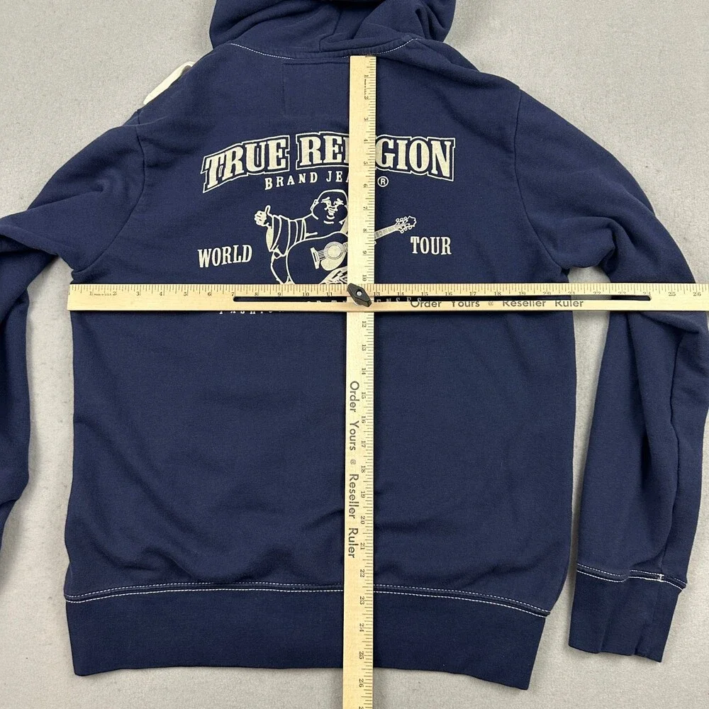 True Relgion Hoodie Men Large Blue Full Zip Sweatshirt Horsehoe Embroidery L
